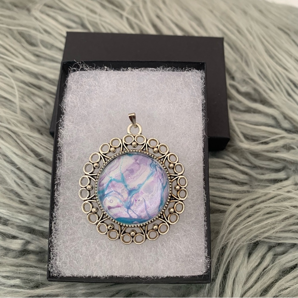 Handmade Fluid Art Necklace- Cotton Candy